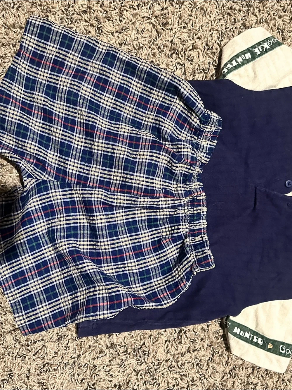 Vintage Kids Navy Cookie Monster two piece Set - Blue Plaid Shorts